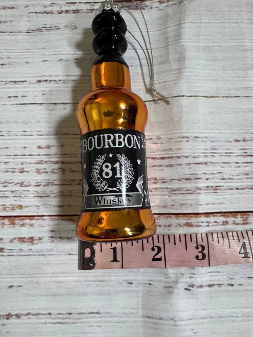 Bourbon 81 Whiskey Bottle Ornament - Amber & Black